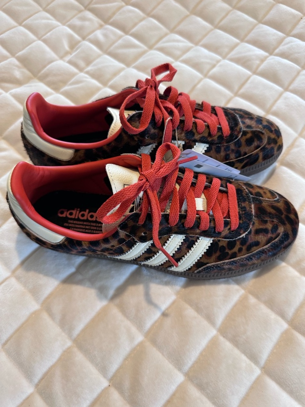 adidas Leopard-Print Sneakers with Cream Stripes and Red Accents - Picture 2 of 4